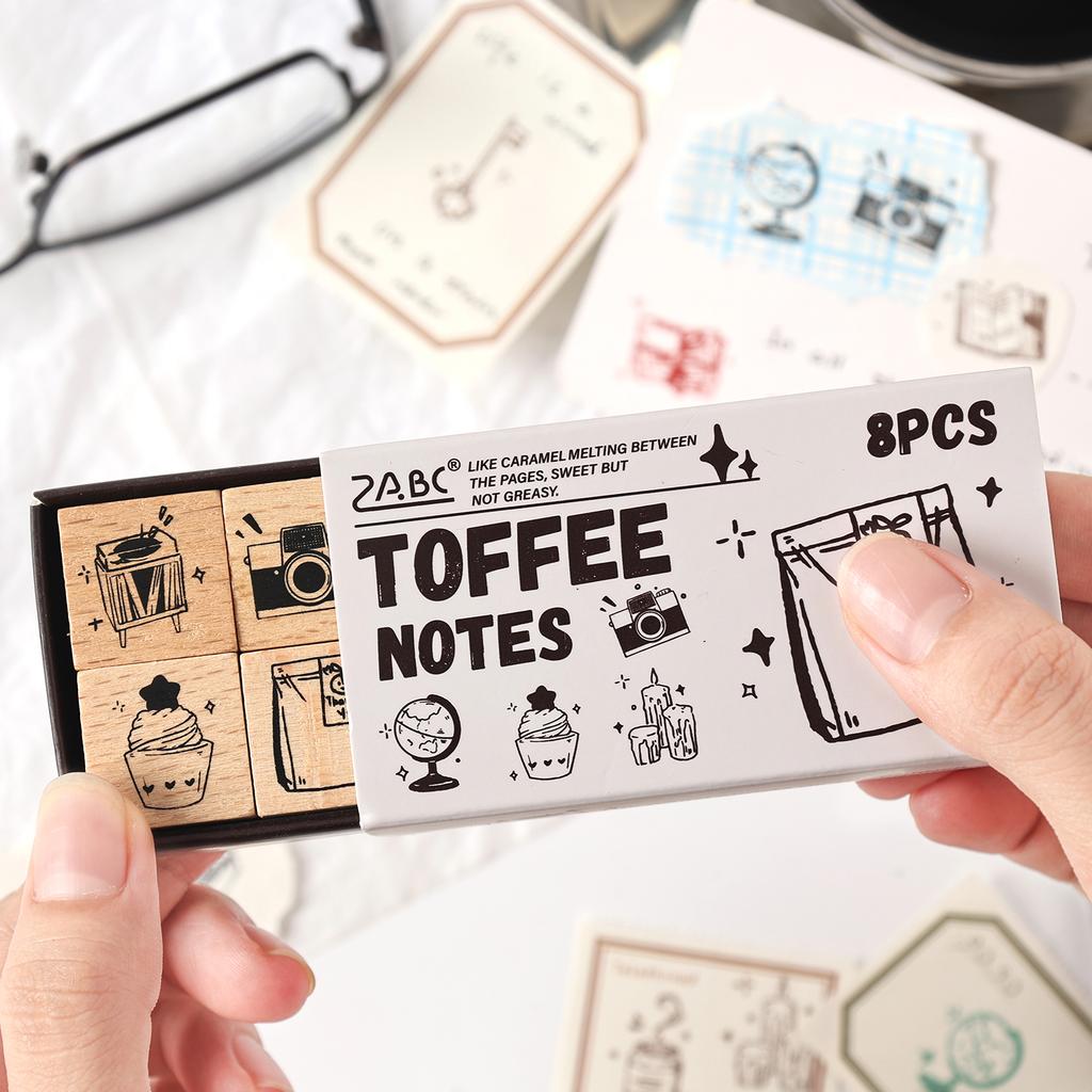 8 Pcs Vintage Cartoon Series Wooden Rubber Letter Number Symbol Stamp Set For Card Making Planner Scrapbook