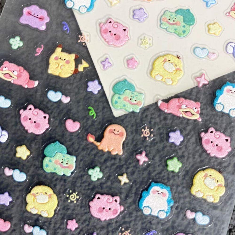 Anime PK Embossed Nail Stickers Series Cute Nail Art Decals Self Adhesive Manicure Accessories for Salon and Home Gifts