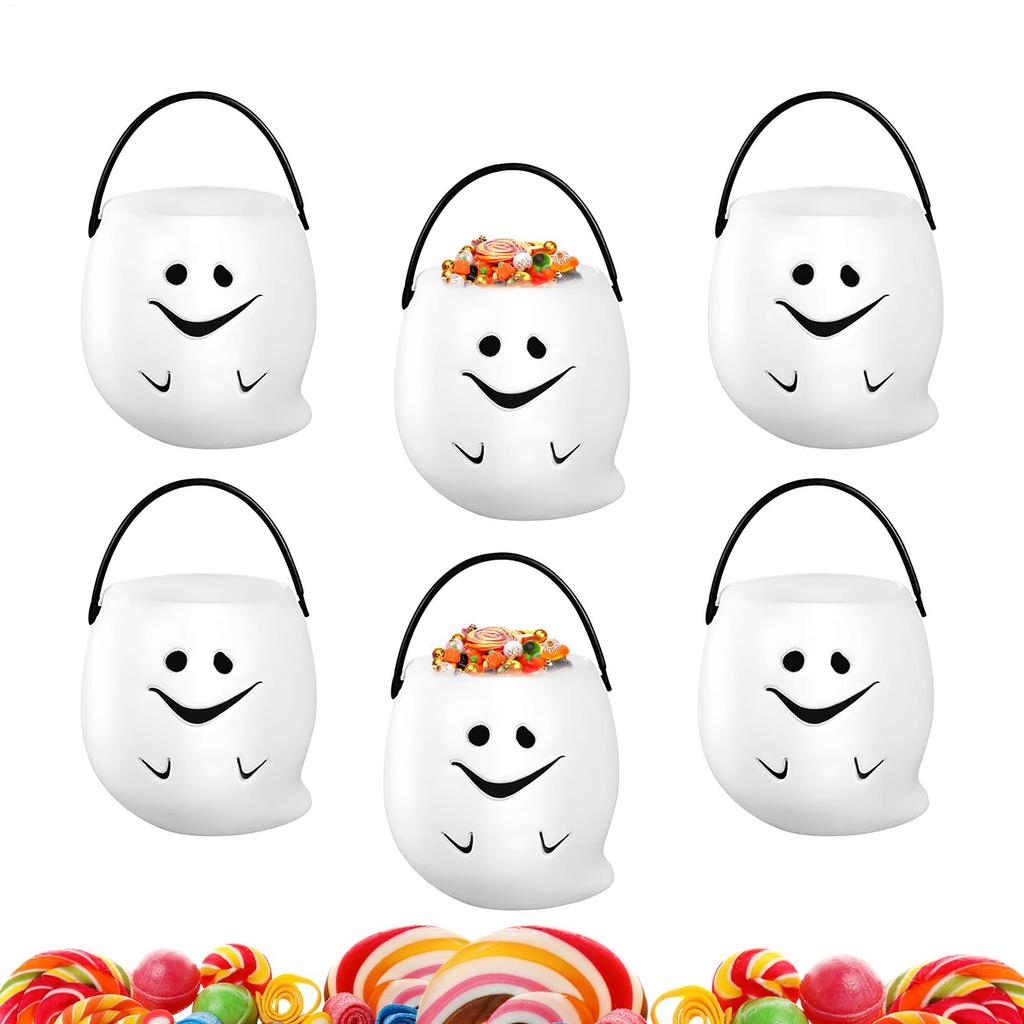 6 Stück Halloween Süßigkeiten Eimer Mini Halloween Süßigkeiten Halter Kürbis Geist Plastikeimer Partyzubehör für Süßes oder Saures