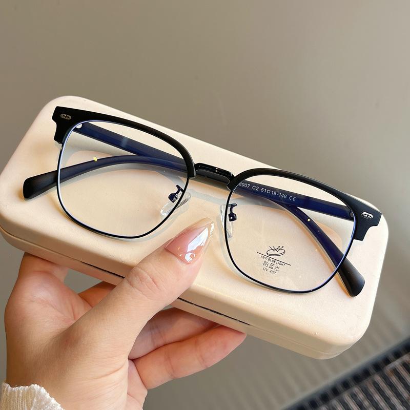 Semi-Rimless Glasses Men New Fashion Blue Light Blocking Man Eyeglasses Campus Style Computer Women'S Glasses Frame