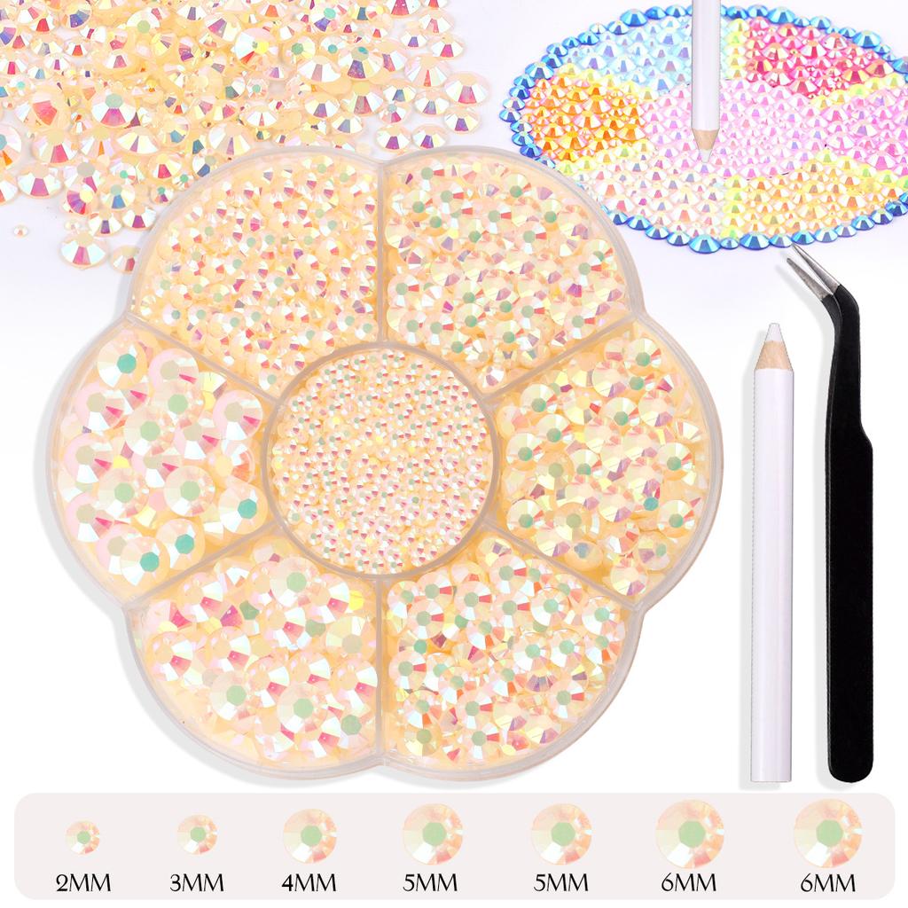 7 Grid Plum Blossom Boxed Resin Flat Bottom Nail Art Jewelry Jelly Diamond Violent Bear Ab Rhinestone Diy Clothing Diamond Sticker