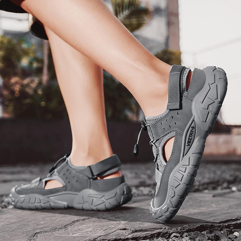 Classic Grey Hiking Sandals Men Summer Mesh Outdoor Beach Men's Sports Sandals Platform Breathable Hollow Out Walking Shoes Man