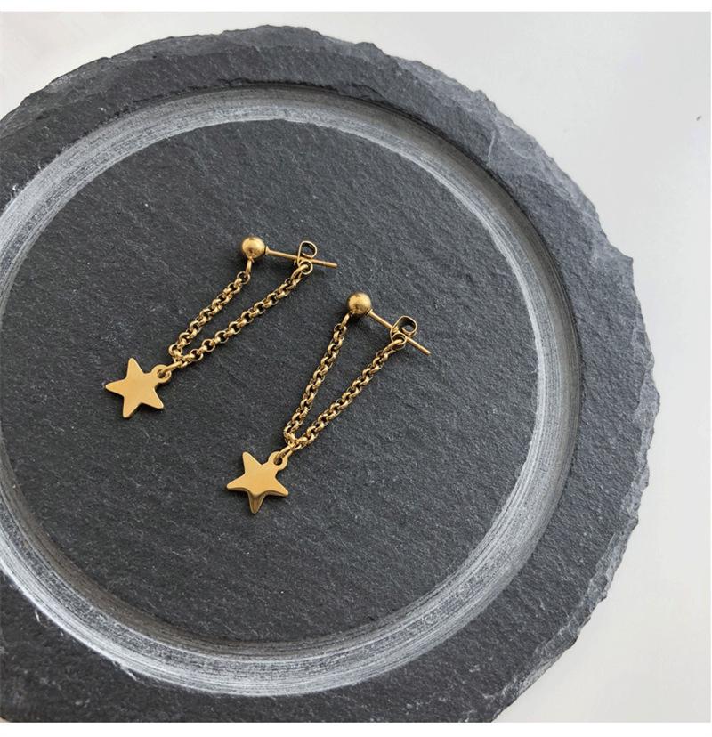 18K Gold-Plated Star Tassel Earrings for Women - Trendy Titanium Steel Chain Studs