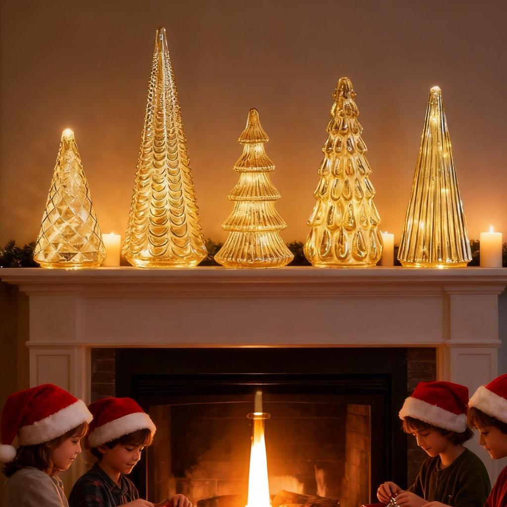 Lighted Christmas Tree 5 Pieces Glass LED Small Home Decor Artificial Christmas Tree With Lights For Outdoor Desk Table