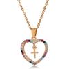 Micro-Set Colorful Zirconia Geometric Cross Pendant Necklace With Heart Charm Fashion Love Jewelry