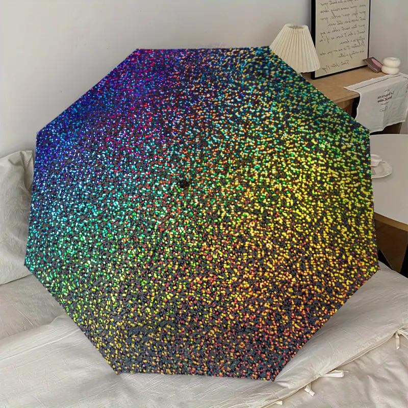 1 Stück Glitzer-Kreismuster-Schirmdesign, Automatisches Öffnungs- und Schließsystem, Hochwertiger Reiseschirm, Leicht und Tragbar