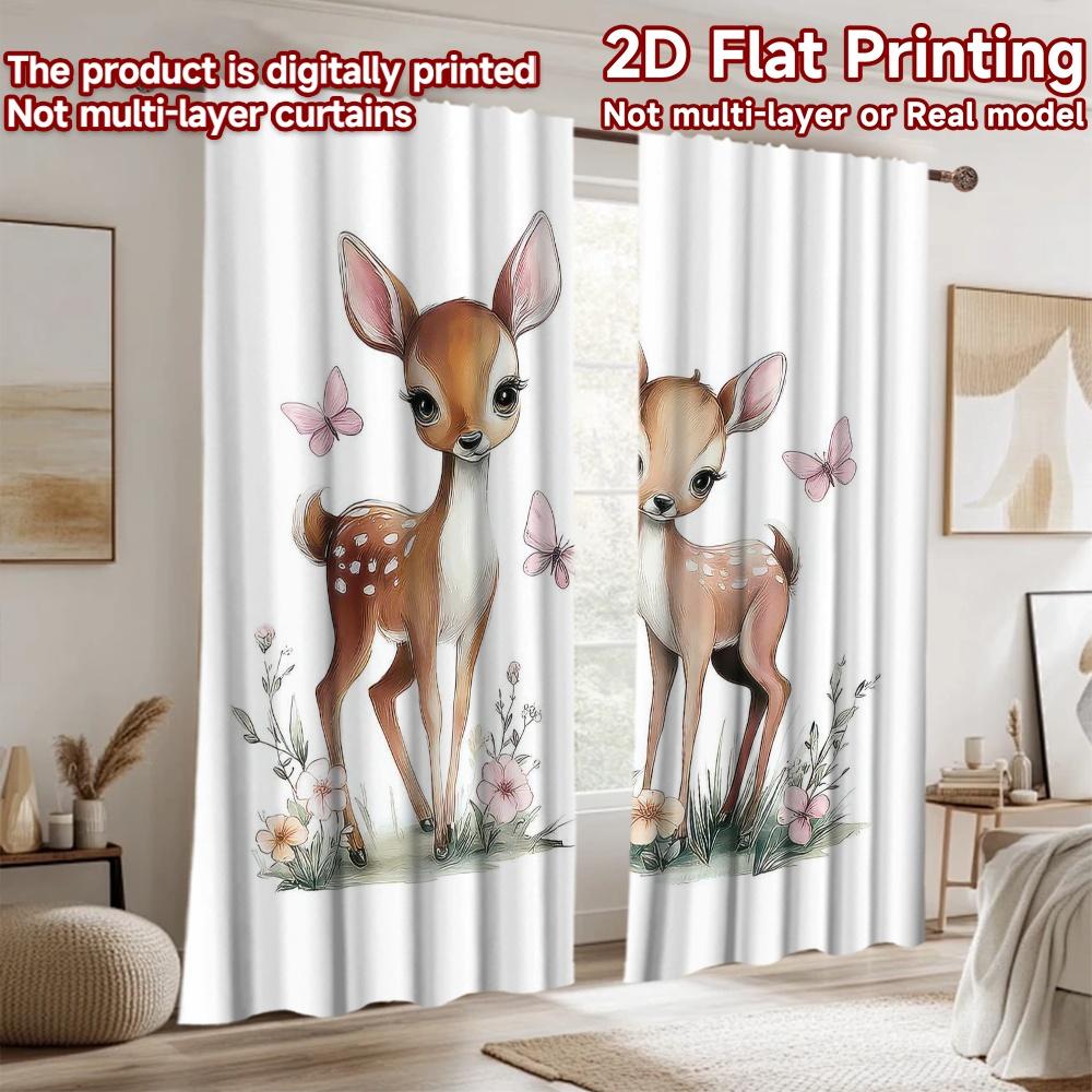 2D Flat Photography Backdrop Party Backdrop Deer and Pink Butterflies 100% Polyester Anniversary for Suitable for Outdoor