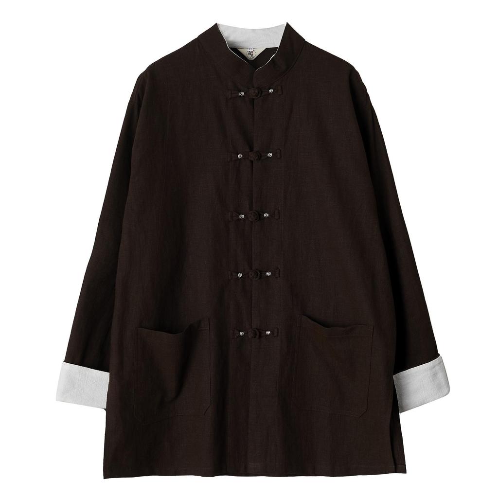 Men's 2025 Spring Silver Buckle Overlap Coat - Retro Chinese Style with Frog Buttons, Loose Casual Fit, Roll-Up Sleeves