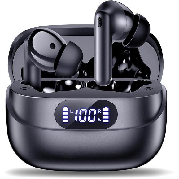 Wireless Earbuds, 42H Playtime Bluetooth 5.3 Headphones, HiFi Stereo Call Noise Cancelling Earbuds, IPX7 Waterproof Stereo in-Ear Earphones with LED