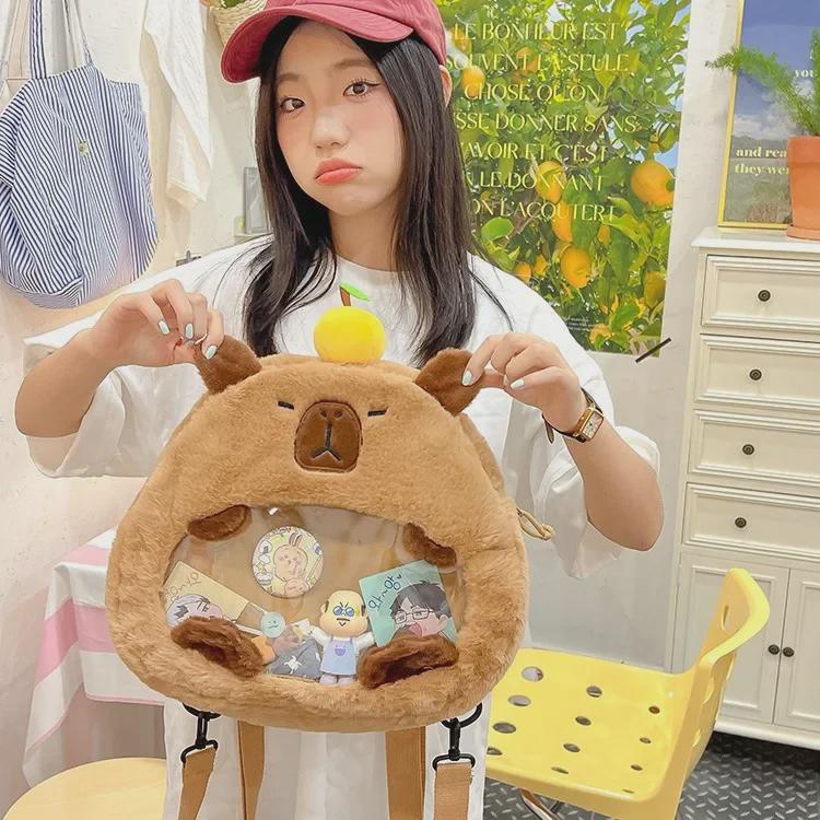Cute Capybara Cartoon Plush Backpack - Soft, Small, and Perfect for Light Travel