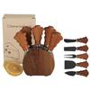 Akazienholz Weihnachtsbaum Käsemesser & Gabel Set mit Holzsockel - 6-teiliges Set