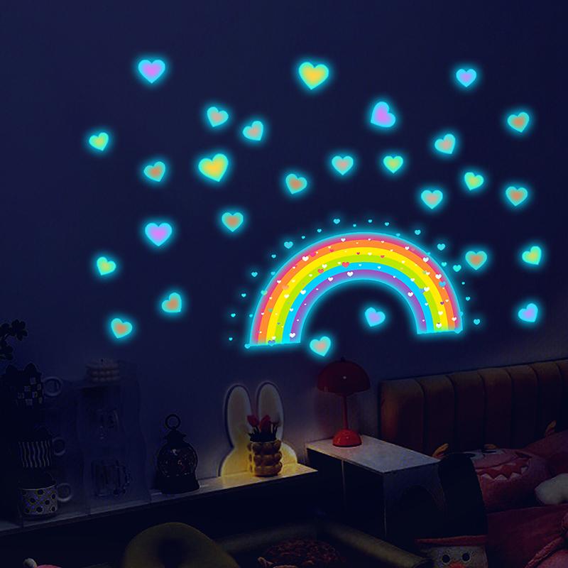 Glow-In-The-Dark Rainbow Heart Toilet Stickers Self-Adhesive Removable Pvc Bedroom Bathroom Wall Decor Car Decals