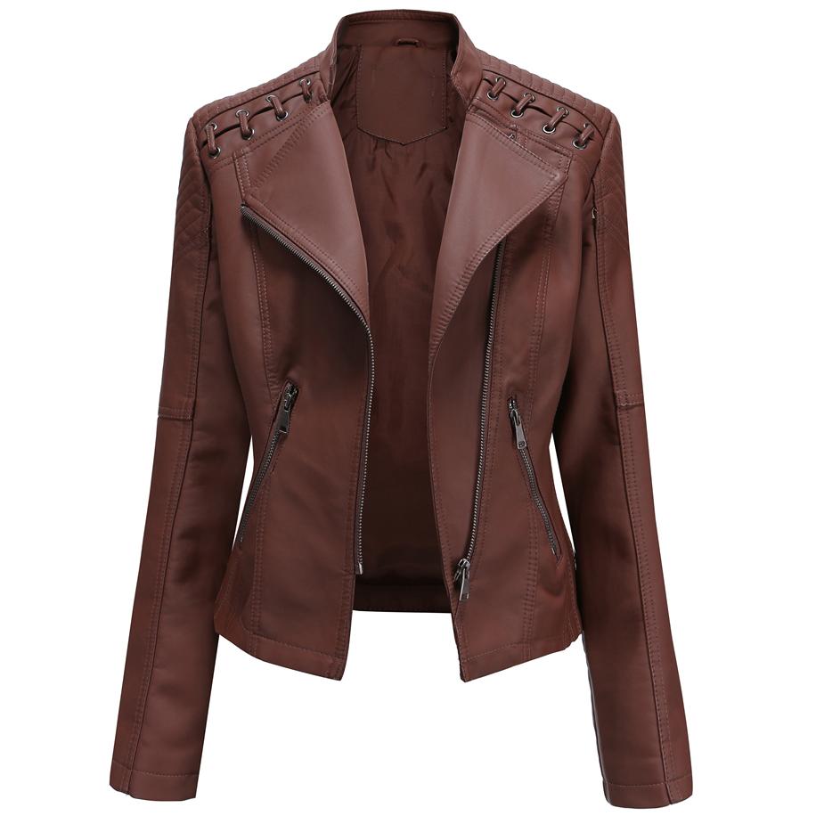 Women's Stylish Faux Leather Jacket Classic PU Moto Biker Fashion Zip Up Casual Short Coat Slim Outerwear with Retro Lacing Detail S-4XL Plus Size