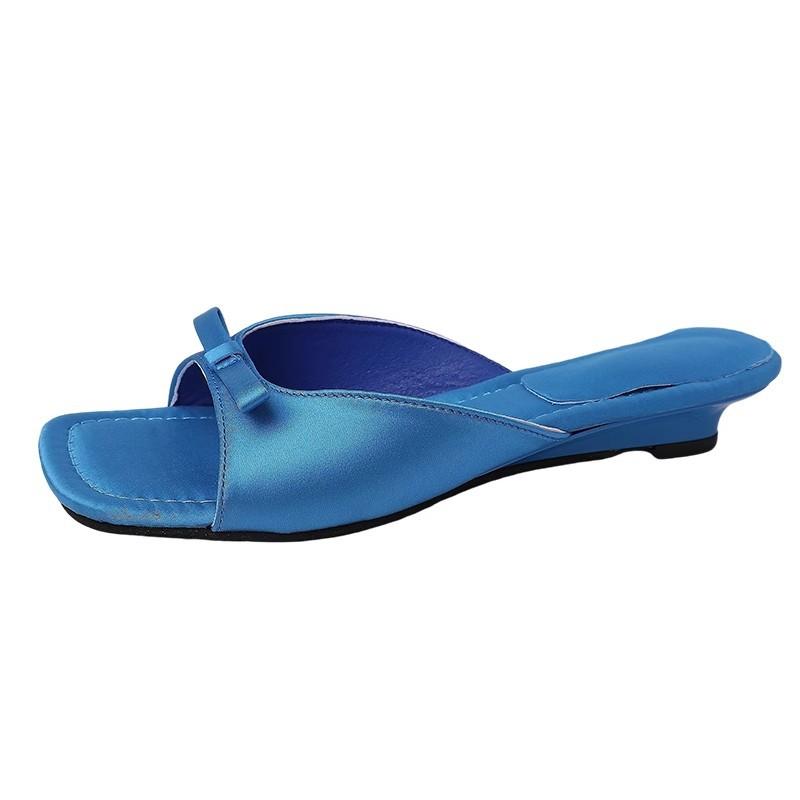 Silver wedge heel small cool slippers shoes new summer fashion low heel niche sandals