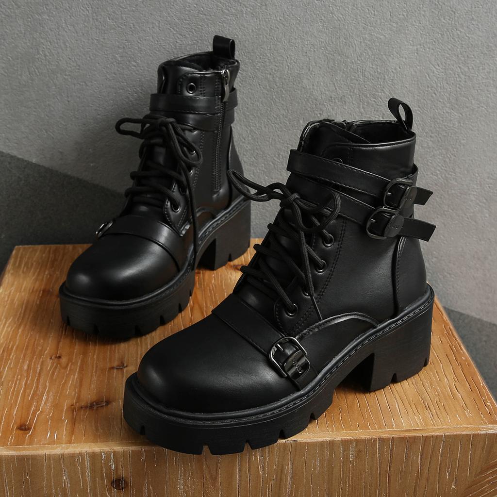 2025 autumn and winter new Martin boots women's European and American foreign trade thick-soled thick heel belt buckle locomotive short fashion boots