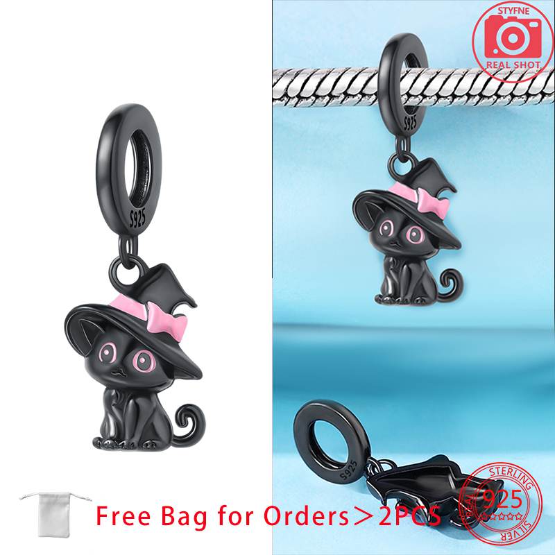 Black Cat Beads Pendant Fit Bracelet Necklace Accessories Bead Charms Copper Jewelry Making Fine Jewelry Gift