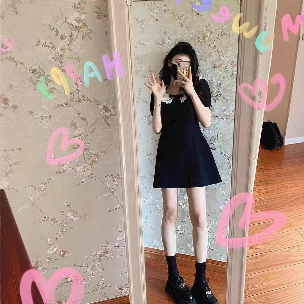 Doll collar black dress children's summer new small man high sense small fragrance Hepburn style small black dress