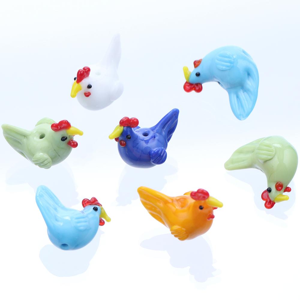 2pcs Cock Rooster Hen Shape Handmade Lampwork Glass Loose Beads For Jewelry Making Accessories DIY Crafts Findings