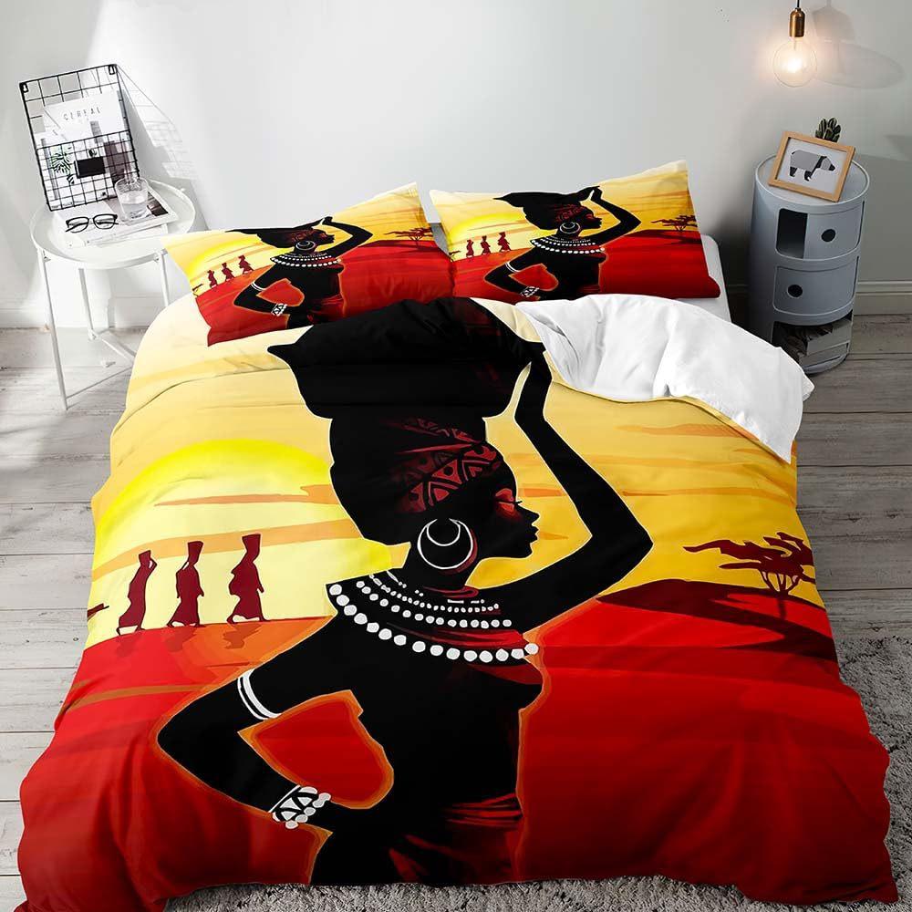 Exotic Style Bedding Set African Women Print Duvet Set Traditional Bedroom Decoration