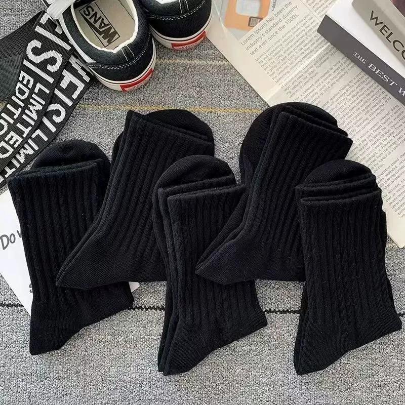 6/12 Pairs Men Solid Color Mid Tube Socks Fashionable Black White Color Sweat Absorbing Soft Comfortable Casual Sports Socks