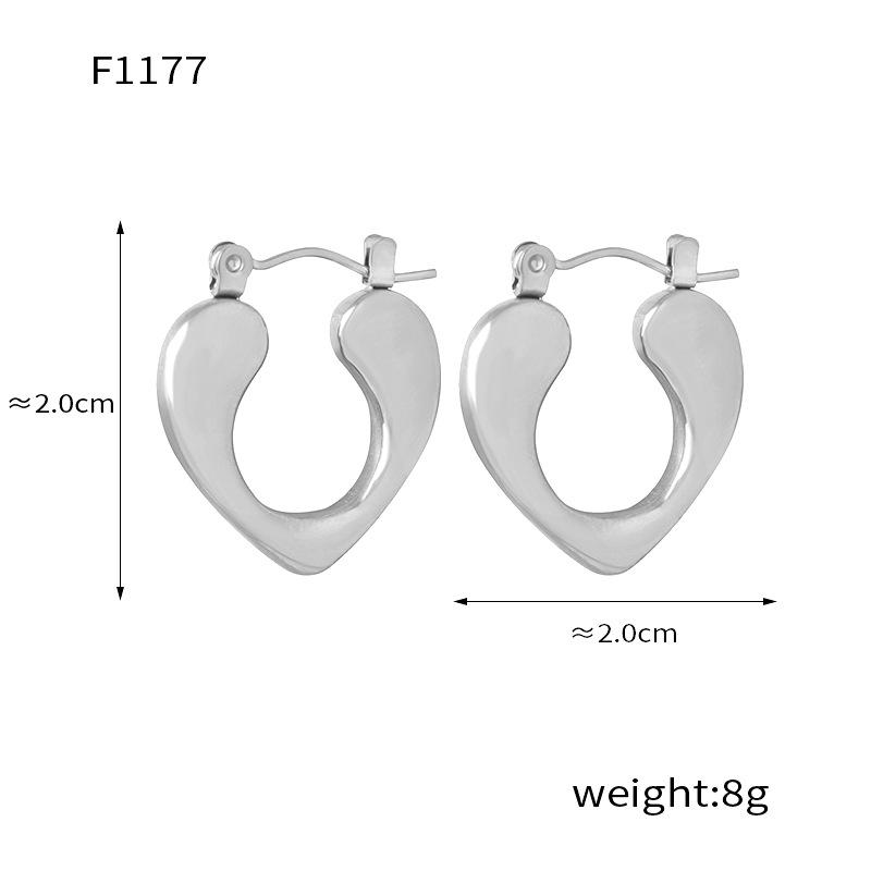 Color Block Heart Shape Stud Earrings, Irregular Peach Heart Design, Titanium Steel with 18K Gold Plating