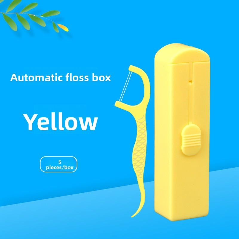 Automatic Dental Floss Holder with 5 Pieces, Portable and Easy To Use, One-click Release, Double-threaded, Fruit-flavored Dental Floss
