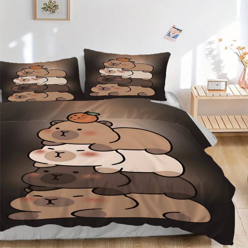 

3pcs Cute Capybara Duvet Cover Set, 1 Duvet Cover + 2 Pillowcases (No Insert), High-Definition Print, Home & Dorm yy251123046 135x200cm