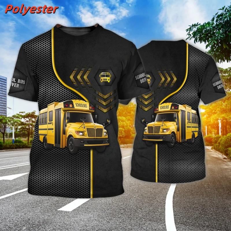 3D Printed Bus Driver Uniform T-Shirt For Men School Bus Pattern Tees Summer Casual Loose Round Neck Tops Short Sleeve T Shirts