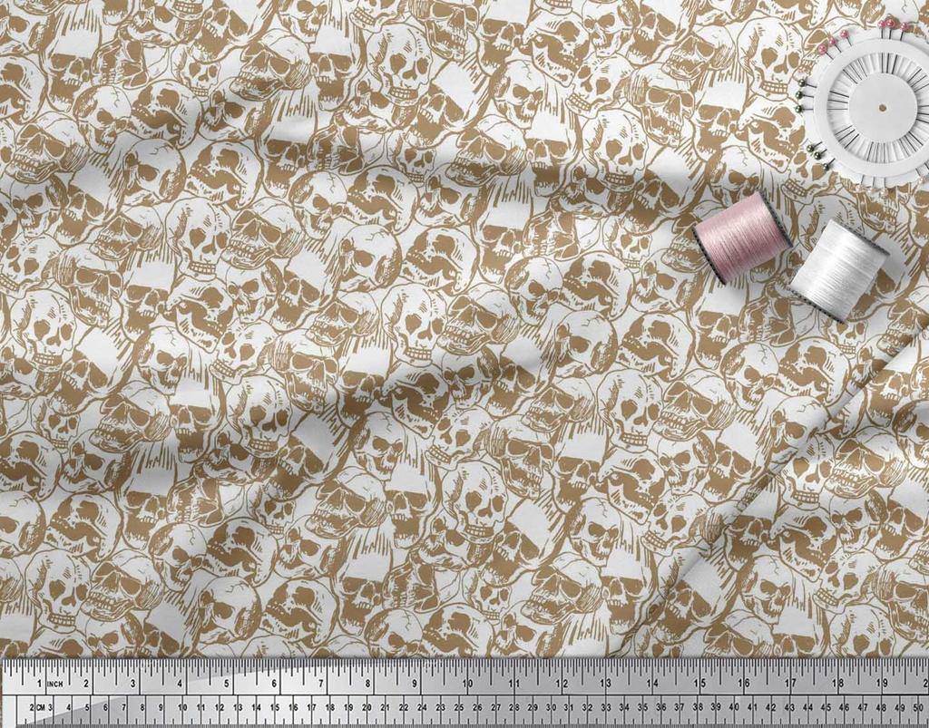 Soimoi Japan Crepe Satin Fabric Horror Skull Halloween Printed Craft Fabric by the Metre 42 Inch