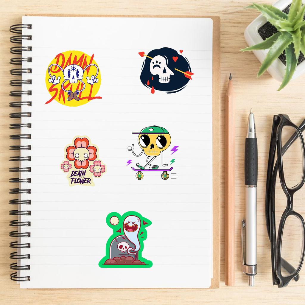 46PCS Cartoon Cute Skeleton Graffiti Sticker Luggage Pen Guitar Notebook Characters Guitar Waterproof Halloween Sticker Hot Item