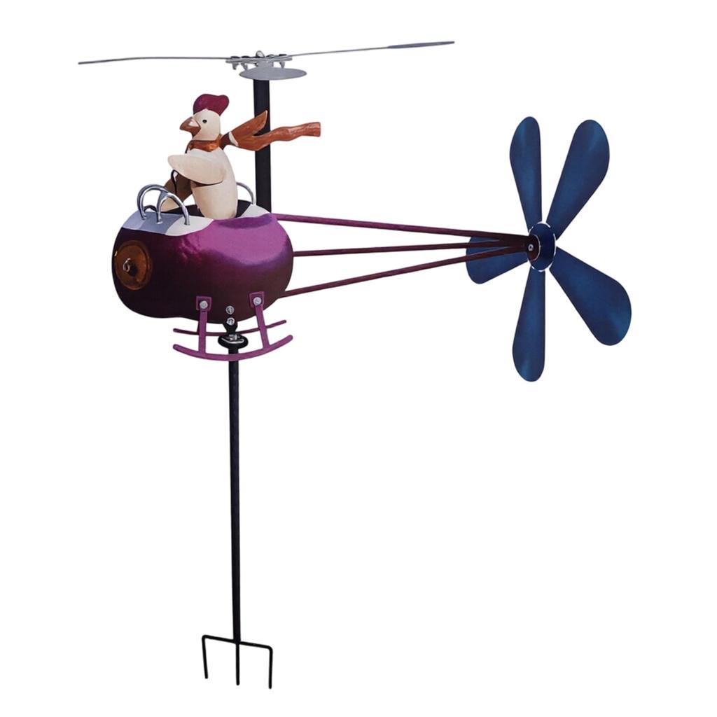 Outdoor Garden Metal Weather Vane Wind Spinner with Helicopter Design and Rooster Figure Yard Decoration Lawn Ornament