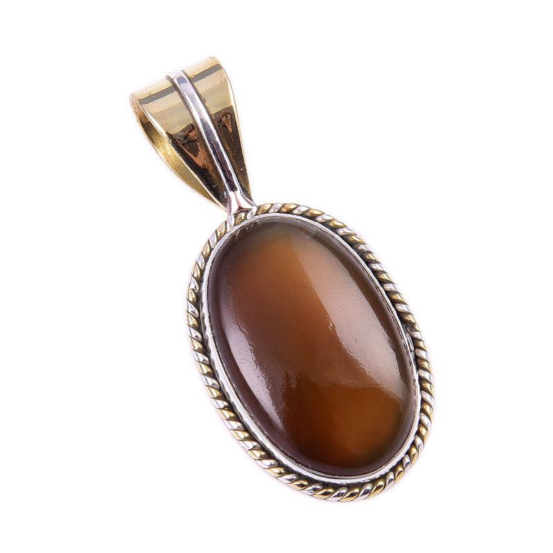 Natural Botswana Agate Gemstone 925 Solid Silver Two Tone Pendant 1.25'' a7F15