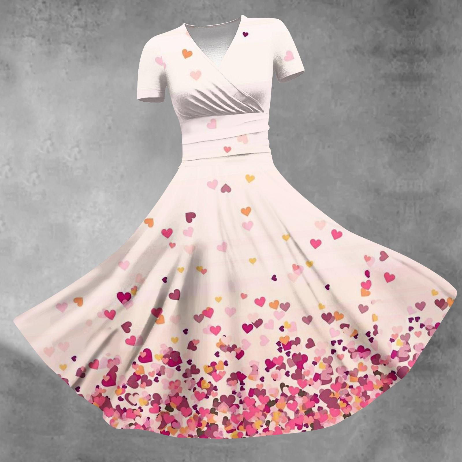 

Женское платье принцессы, сексуальное плиссированное платье с короткими рукавами и v-образным вырезом на день святого Валентина, с принтом на талии M бежевый