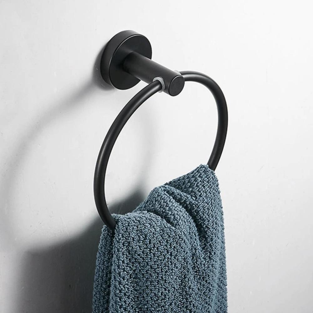 Towel Ring Black/Brushed Gold Stainless Steel Wall Hanging Drill Hole Towel Storage Rack Bathroom Accessories Round Towel Holder