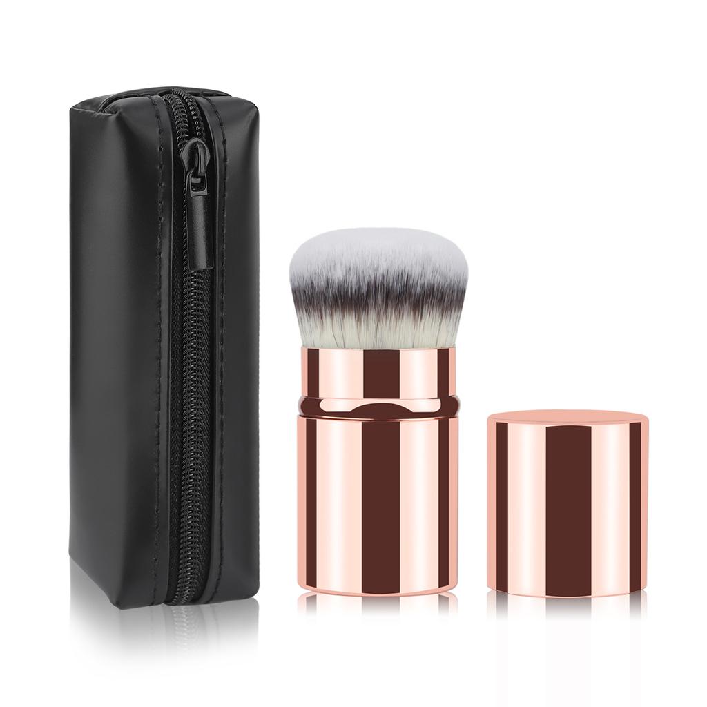 2pcs short handle retractable foundation brush without powder + retractable brush storage bag easy to store and portable
