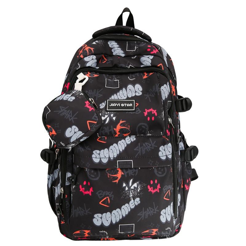 Shape Fashionable Letter Smiley Face Graffiti Large Capacity Backpack Student