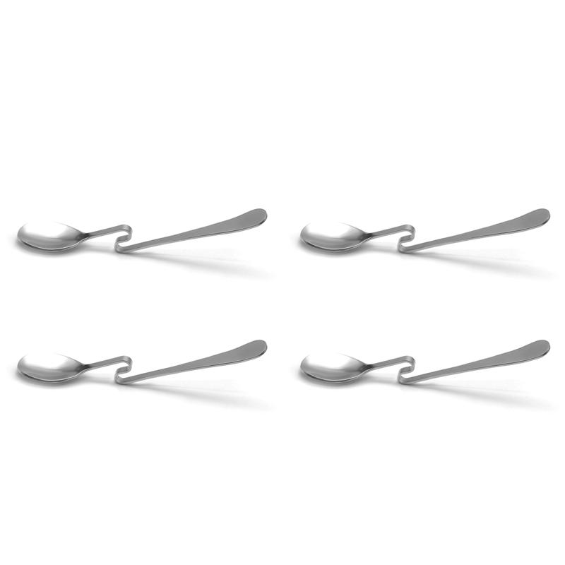 

ABJI-4X Cute Curved Spoon Teaspoon Unique Condiment Drink Hanging Tea Coffee Dessert Stainless Steel Drink Tableware