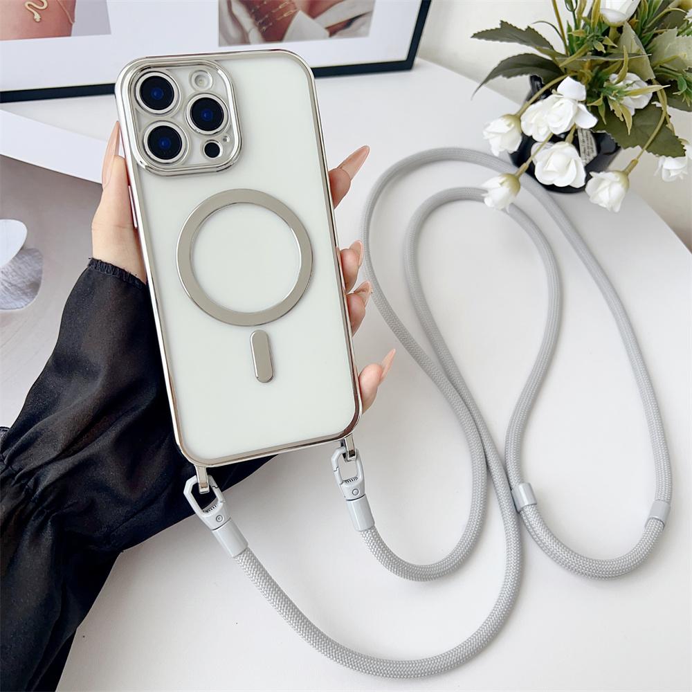 Crossbody Lanyard Transparent Magnetic for Magsafe Phone Case for IPhone Air 17 16 15 14 13 12 Pro Max 16 Plus Protective Cover