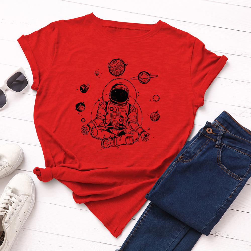 

Креативные и необычные женские футболки из чистого хлопка с круглым вырезом, короткими рукавами и свободного кроя с рисунком космонавта S красный