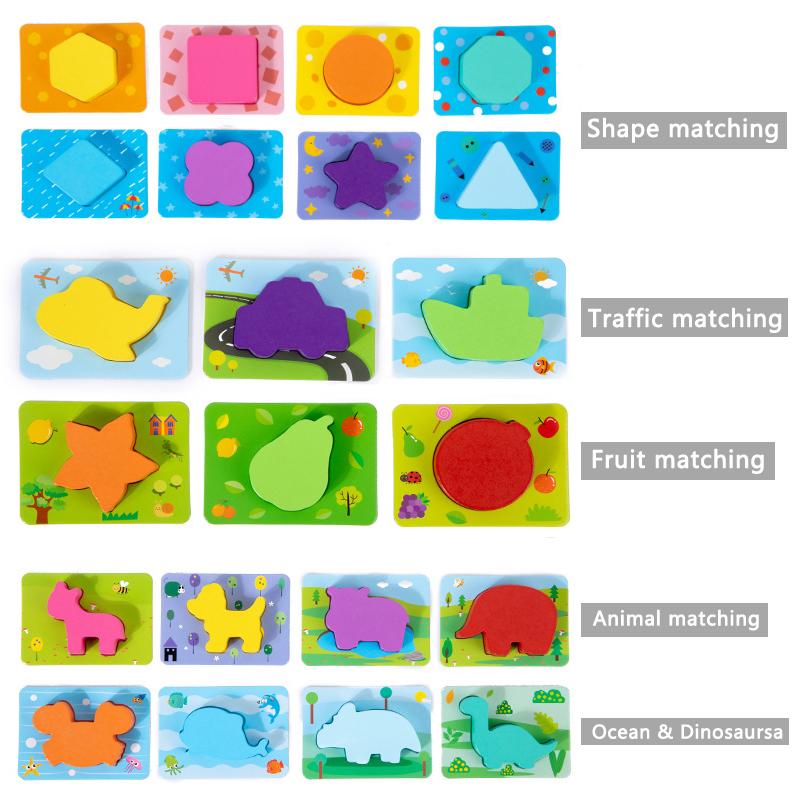 Color Shape 3D Puzzle Baby Toys Montessori Animal Matching Stacking Cognition Early Education Sensory Games Toddlers Wooden Toys