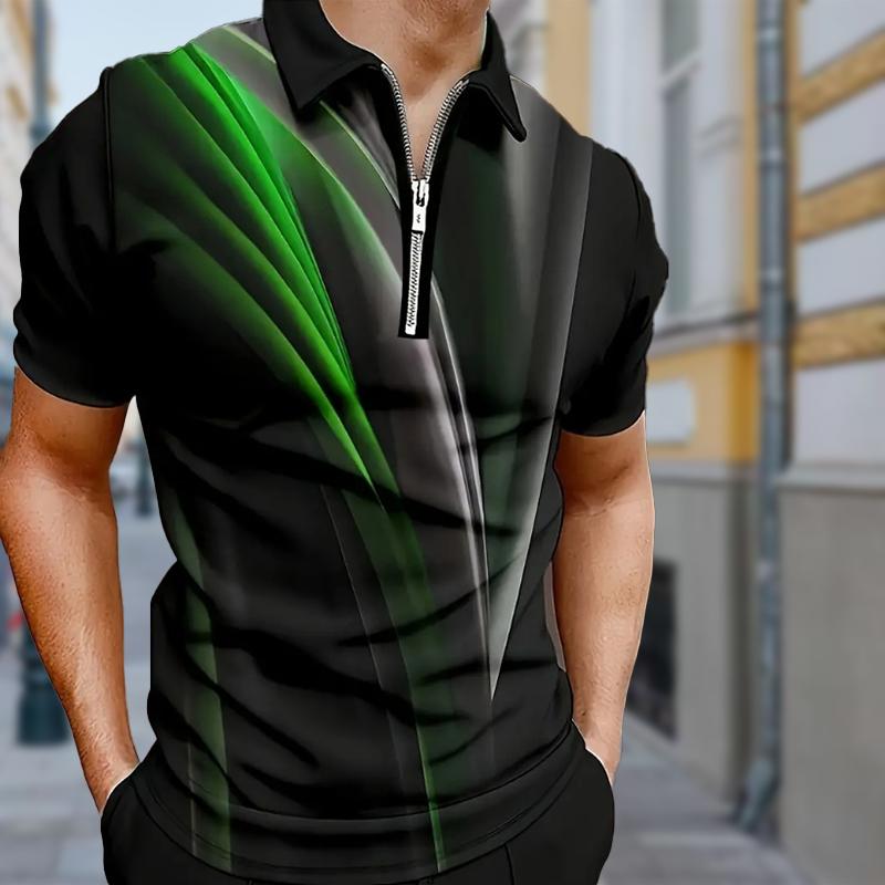 

Мужская рубашка поло повседневная на молнии с коротким рукавом модная повседневная на молнии лето весна стандартный крой цветная легкая рубашка с 3D принтом 8XL зелёный