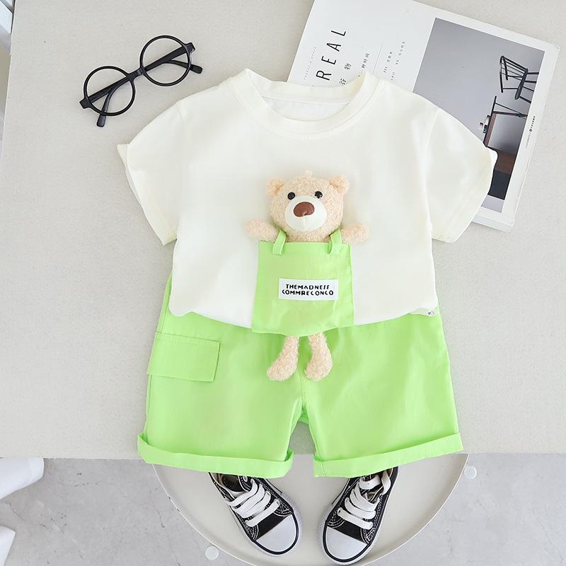 Children's Clothing Boys' Set Summer Three-dimensional Teddy Bear Cute Children's Short Sleeved Set Boys' Clothing Summer T-shirt