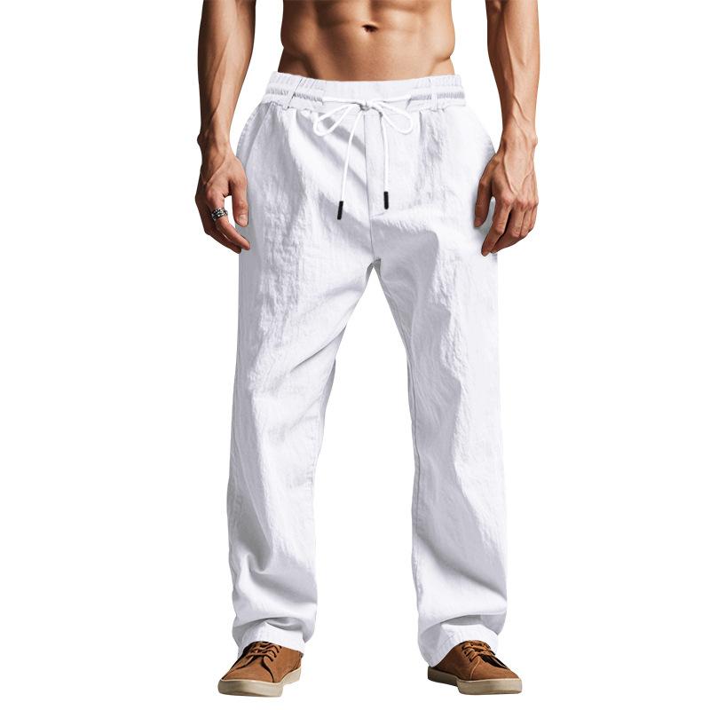 Herren Casual Leinen Atmungsaktiv Bequem Locker Kordelzug Strand Trainingsanzug Hose für Herren