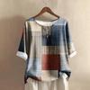 Women's Fashionable And Casual Shirt Half-sleeve Round Neck Print Cotton And Linen Blouse Top