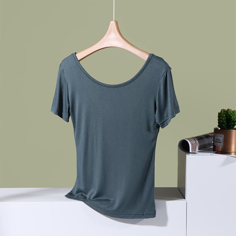 

Футболка с короткими рукавами и открытой спиной, красивая футболка для женщин, летний тонкий топ с антипрокольной основой под ним M зелёный