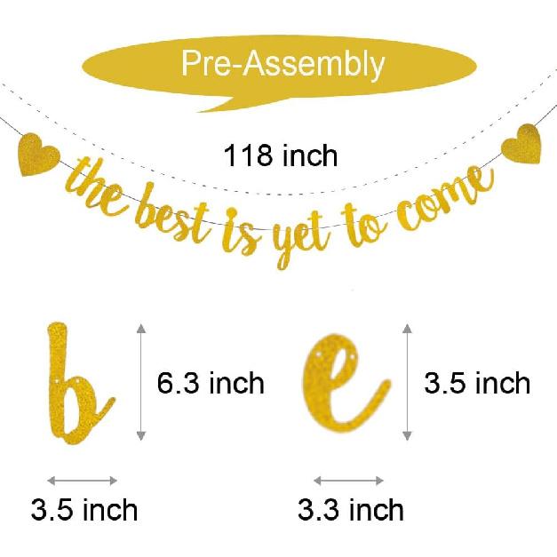 WEIANDBO The Best Is Yet To Come Gold Glitter Paper banner,Pre-Strung,Suitable for Graduation/Hired/Pregnancy Announcement/Baby