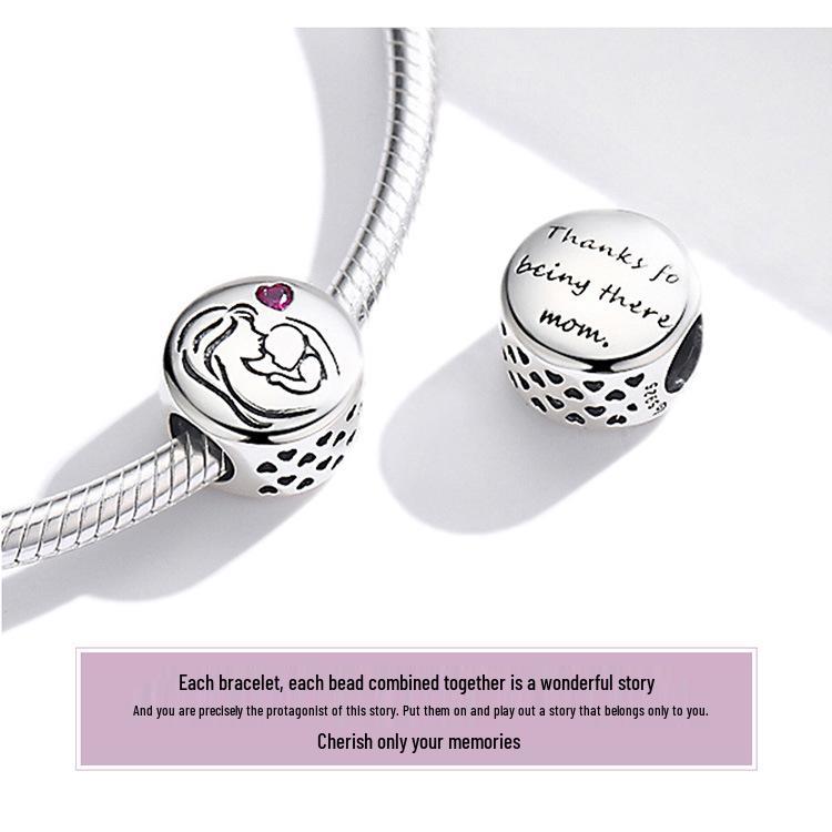 Sterling Silver S925 Heart-Shaped Red Zircon Mother's Love Bracelet BSC493
