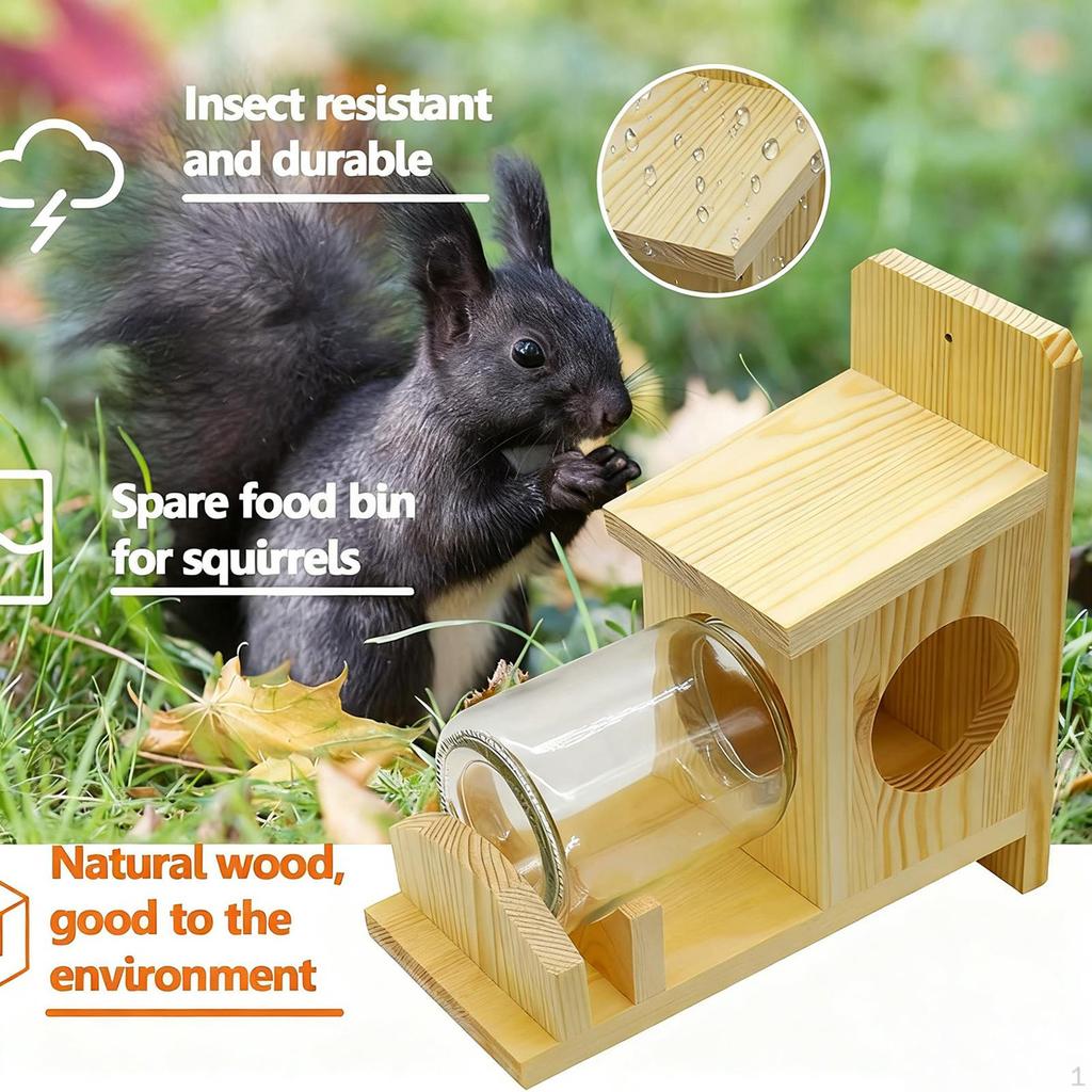 Squirrel Feeder Feeding Station Ornament Wooden Multifunctional with Removable Glass Bottle