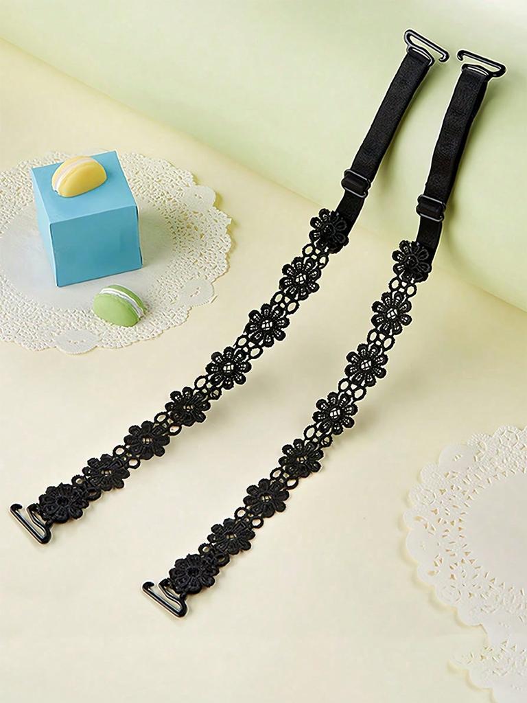 2pcs Set -Lace Flower Replaceable Underwear Strap Women's Seamless Sexy Anti-Slip Bra Strap Elastic Accessory