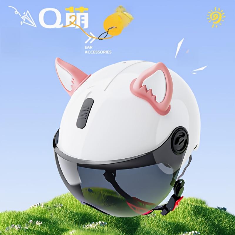 2pcs Adorable Cat & Bear Ears Helmet Stickers - Durable ABS, Perfect for Motorcycles, Electric Bikes & Car Decor, Cute Helmet Accessories